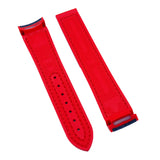 20mm Nylon Grain Dual Color Navy Blue and Red Curved End Rubber Watch Strap For Omega