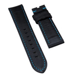 22mm, 24mm, 26mm Black Sailcloth Watch Strap For Panerai, Blue Stitching