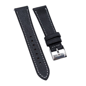 19mm, 20mm Black Babele Leather Watch Strap, Quick Release Spring Bars