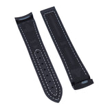 20mm Nylon Grain Black Curved End Rubber Watch Strap, White Stitching For Omega