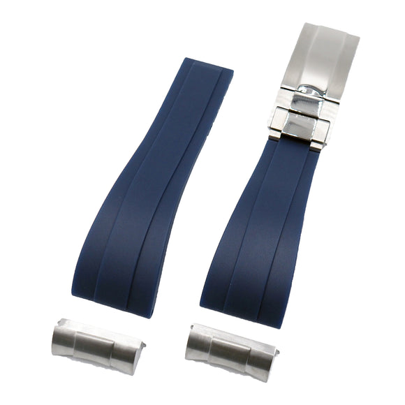 22mm Straight End Navy Blue Rubber Watch Strap and End link For Tudor Black Bay 41mm