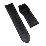 22mm, 24mm, 26mm Black Sailcloth Watch Strap For Panerai, Orange Stitching