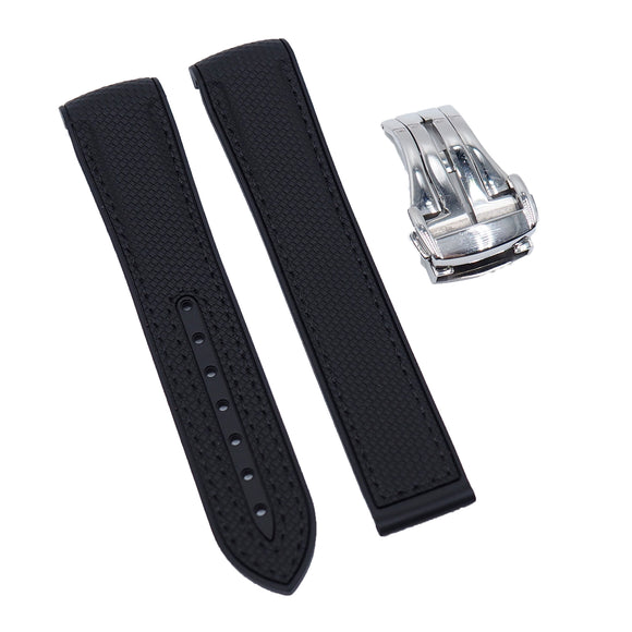 20mm Nylon Grain Black Curved End Rubber Watch Strap For Omega