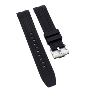 21mm Curved End Black FKM Rubber Watch Strap For Longines HydroConquest 41mm, Quick Release Spring Bars