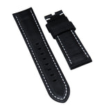 22mm, 24mm, 26mm Black Sailcloth Watch Strap For Panerai, White Stitching