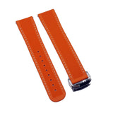 20mm - 22mm Straight End Orange FKM Rubber Watch Strap w/ White Stitching For Omega, Nylon Grain & Quick Release Spring Bars
