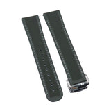 20mm - 22mm Straight End Army Green FKM Rubber Watch Strap w/ White Stitching For Omega, Nylon Grain & Quick Release Spring Bars
