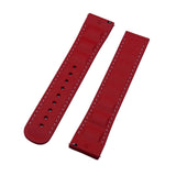 20mm - 22mm Straight End Red FKM Rubber Watch Strap w/ White Stitching For Omega, Nylon Grain & Quick Release Spring Bars
