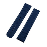 20mm - 22mm Straight End Navy Blue FKM Rubber Watch Strap w/ White Stitching For Omega, Nylon Grain & Quick Release Spring Bars