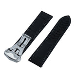 20mm, 22mm Omega Style Sailcloth Texture Black FKM Rubber Watch Strap, White Stitching, Quick Release Spring Bars