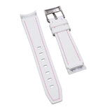 20mm Curved End Nylon Grain White Rubber Watch Strap, Pink Stitching For Rolex, Omega and MoonSwatch