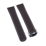 20mm - 22mm Straight End Brown FKM Rubber Watch Strap w/ White Stitching For Omega, Nylon Grain & Quick Release Spring Bars