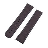 20mm - 22mm Straight End Brown FKM Rubber Watch Strap w/ White Stitching For Omega, Nylon Grain & Quick Release Spring Bars