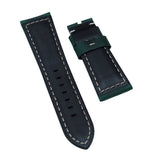 24mm, 26mm Forest Green Calf Leather Watch Strap For Panerai, Cream Stitching