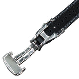 20mm - 22mm Straight End Black FKM Rubber Watch Strap w/ White Stitching For Omega, Nylon Grain & Quick Release Spring Bars