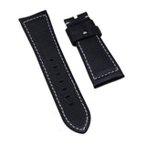 24mm, 26mm Black Calf Leather Watch Strap For Panerai, White Stitching