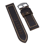 24mm, 26mm Dark Brown Italy Calf Leather Watch Strap, Box Stitch