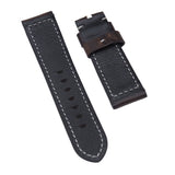 24mm Dark Brown Calf Leather Watch Strap For Panerai, White Stitching