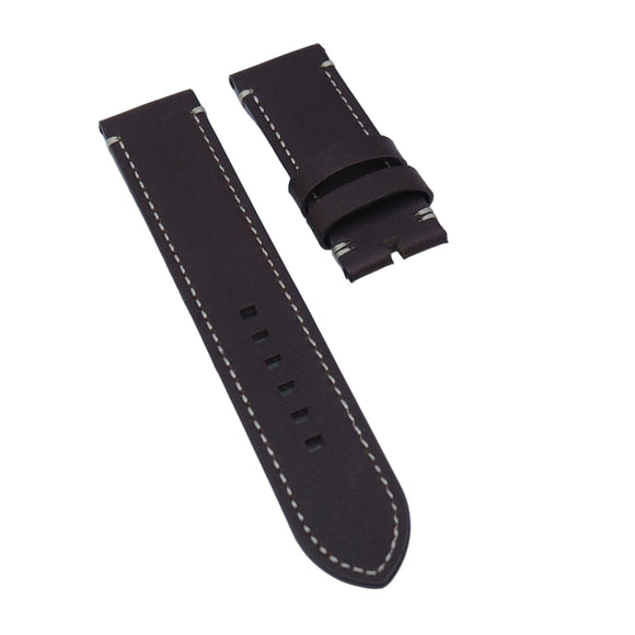 23mm Dark Brown Calf Leather Watch Strap, Cream Stitching For Tudor Black Bay Bronze