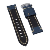 23mm Aegean Blue Calf Leather Watch Strap, Wide Stitching