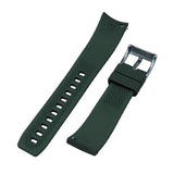 20mm, 21mm, 22mm Curved End Nylon Grain Army Green FKM Rubber Watch Strap, Quick Release Spring Bars