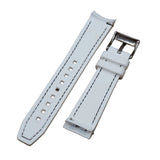 20mm Curved End Nylon Grain White Rubber Watch Strap w/ Black Stitching, Quick Release Spring Bars For Rolex, Omega and MoonSwatch