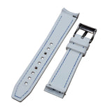 20mm Curved End Nylon Grain White Rubber Watch Strap w/ Blue Stitching, Quick Release Spring Bars For Rolex, Omega and MoonSwatch
