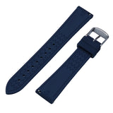 19mm, 21mm, 23mm Nylon Grain Navy Blue FKM Rubber Slim Watch Strap, Quick Release Spring Bars