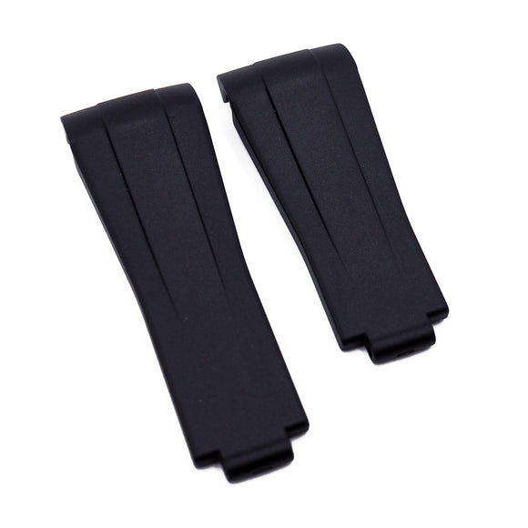 20mm Curved End Black FKM Rubber Watch Strap For Rolex, Omega and MoonSwatch