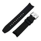 21mm Curved End Black FKM Rubber Watch Strap For Longines HydroConquest 41mm, Quick Release Spring Bars