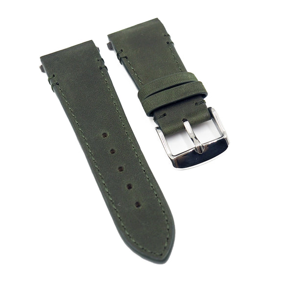 18mm, 21mm Seaweed Green Matte Calf Leather Watch Strap For Cartier Santos Model, Quick Switch System, Tang Buckle