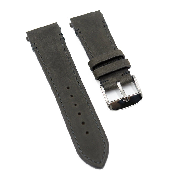 18mm, 21mm Dark Gray Matte Calf Leather Watch Strap For Cartier Santos Model, Quick Switch System, Tang Buckle
