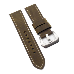 24mm, 26mm Coffee Brown Matte Calf Leather Watch Strap For Panerai