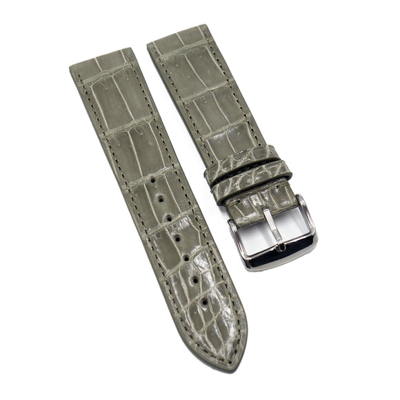 18mm, 20mm, 22mm Mouse Grey Alligator Leather Watch Strap