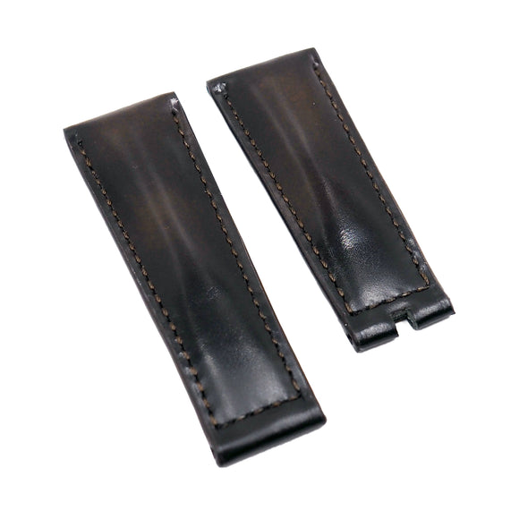 20mm Gradient Dark Brown & Black Cordovan Leather Watch Strap For Rolex