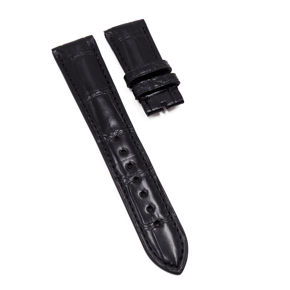 21mm Black Alligator Leather Watch Strap For Rolex Cellini