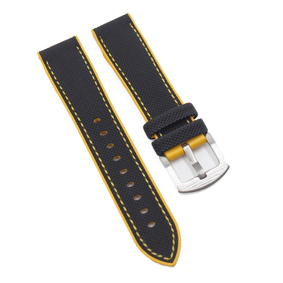 20mm, 21mm, 22mm, 23mm, 24mm Hybrid Black Fiber Yellow Rubber Watch Strap