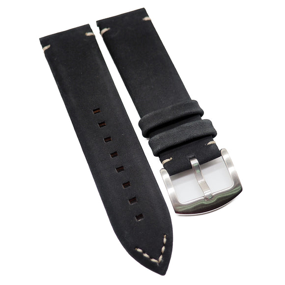 23mm Vintage Style Black Matte Calf Leather Watch Strap For Zenith