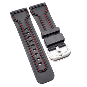 28mm Black Rubber Watch Strap, Red Stitching For SevenFriday