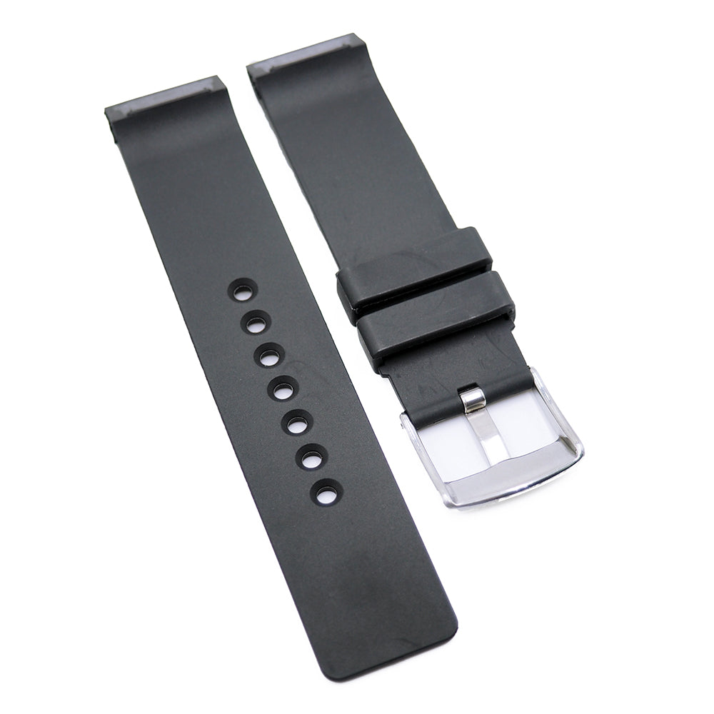 23mm Black Rubber Watch Strap, Rivet Lug For Cartier Santos 100 L