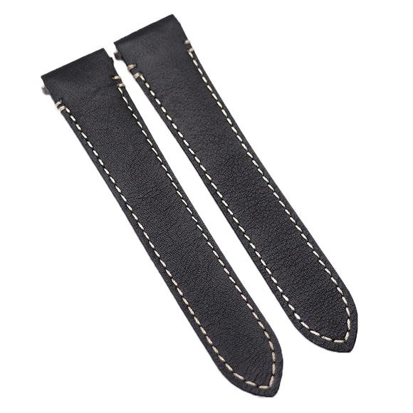18mm, 21mm Black Calf Leather Watch Strap, Cream Stitching For Cartier Santos Model, Quick Switch System