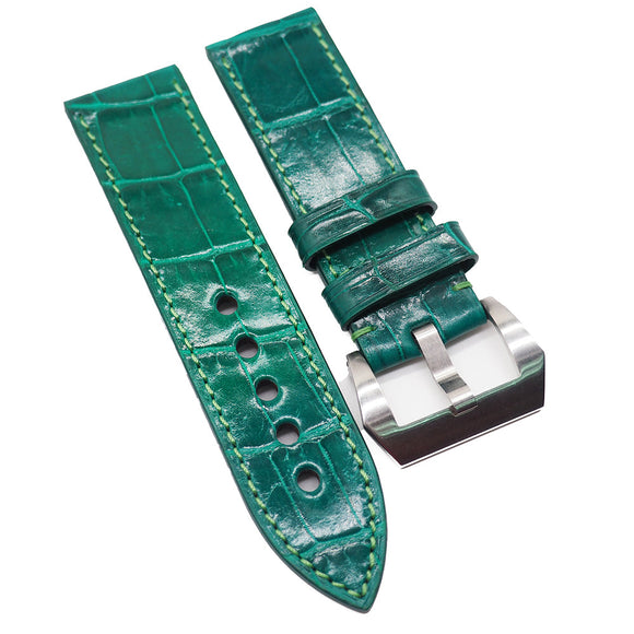 24mm Classic Style Alligator Leather Watch Strap, Jade Green / Pink