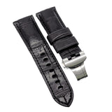 24mm, 26mm Black Alligator Leather Watch Strap For Panerai, Depolyant Clasp Style