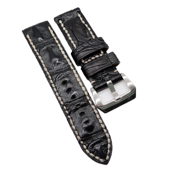 24mm Handmade Black Alligator Leather Horned Back Watch Strap