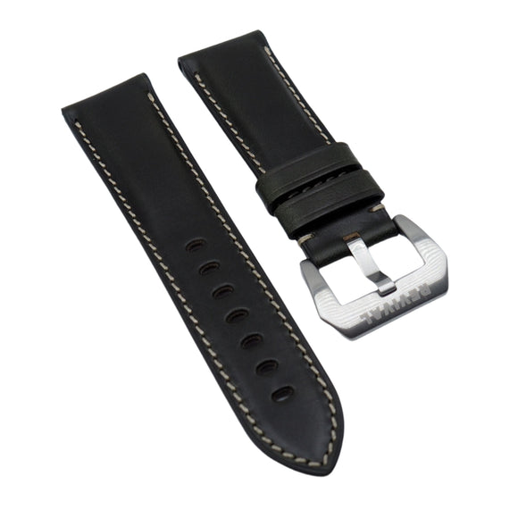 22mm, 24mm Olive Green Chromexcel Horween Leather Watch Strap, Cream Stitching For Panerai