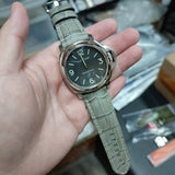24mm Gray Alligator Embossed Calf Leather Watch Strap For Panerai, Small Wrist Length