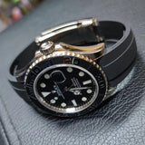 【GM】 20mm, 21mm Straight End Black Vulcanized FKM Rubber Watch Strap For Rolex, Steel Inside