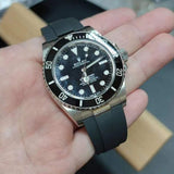 【GM】 20mm, 21mm Straight End Black Vulcanized FKM Rubber Watch Strap For Rolex, Steel Inside