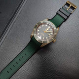23mm Dual Color Green & Black Curved End Rubber Watch Strap For Tudor Black Bay Bronze 43mm
