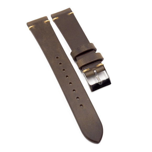 19mm, 20mm Vintage Style Brown Horween Leather Watch Strap